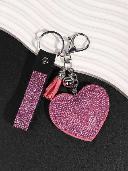 17 piece set shiny pink ladies rhinestone keychain suit wristband keychain with storage bag and pompom card bag accessories kit, keychain suit, key chain accessories, fashionable and strong material suitable for holiday, Keychain For Bags, Keychain Kawaii