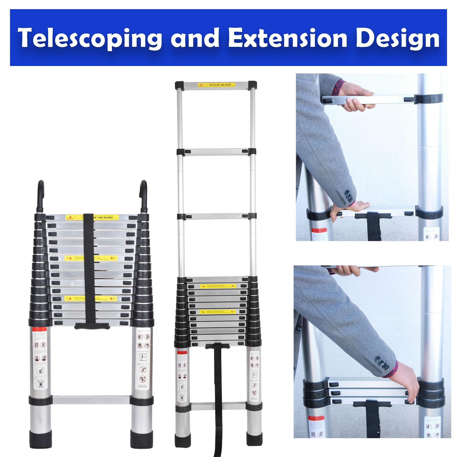 Aluminum Telescoping Ladder 14.4ft / 16.4ft /20.3ft Extension Ladder with 2 Hooks, Portable Folding Ladder, 330lbs Load Capacity, Adjustable Height for Indoor Outdoor RV Home Office