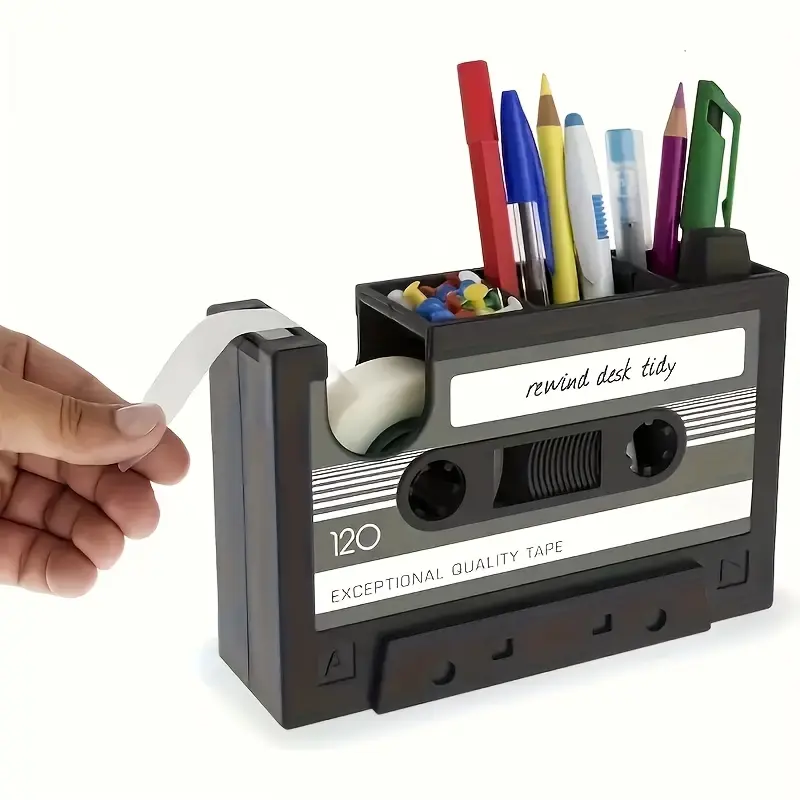 1 Retro Cassette Tape-Style Pen Holder – Nostalgic Desktop Organizer for Home, Office, Library, and School; Compact Design, Creative Stationery Organizer, Vintage Decor, Fun Aesthetic