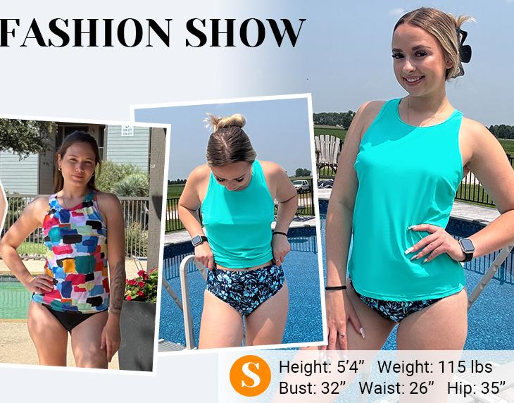 Holipick Two Piece Tankini Swimsuits for Women Tummy Control Bathing Suits High Neck Tankini Tops with Bikini Bottom