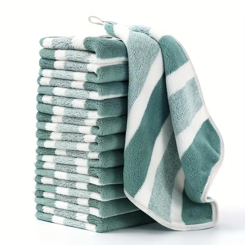 12pcs Coral Fleece Striped washcloth Set, Ultra Soft, High Absorbency, No Shedding, Bathroom Towels, Durable, Home Use, School, Beauty Salon, Super Absorbent Towel
