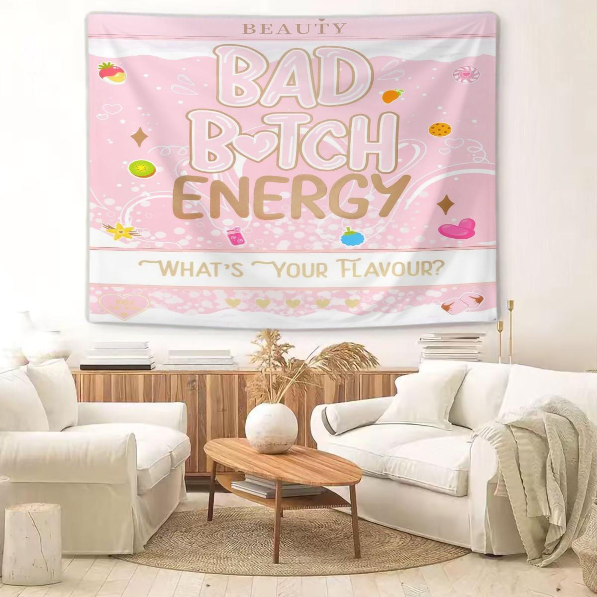 Y2K Bad B*tch Energy Tapestry, Cute Print Wall Hanging Tapestries, Sweet & Cool Style Backdrop Decor, Soft Colorful Wall Blanket for Bedroom Dorm Living Room, Perfect Gift