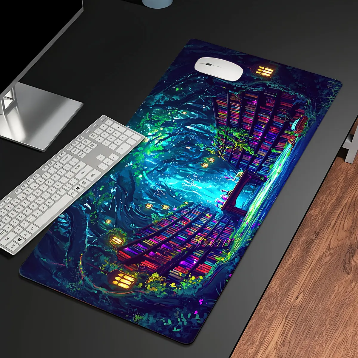 Vintage Forest Scenery Gaming Mouse Pad - Large Nature Theme Desk Mat with Vivid Print, Non-Slip Rubber Base, Smooth Fabric, Water-Resistance, for Office, Gift for Plant Lovers