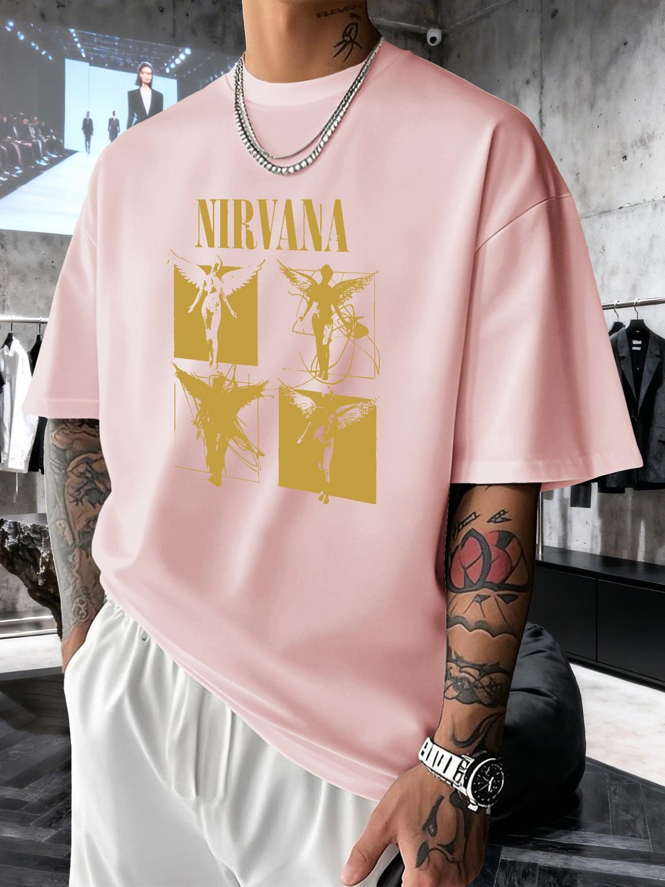 Nirvana Retro Rock Print Men's Fashion T-Shirt, Casual Graphic Short Sleeve Top, Comfortable Round Neck Tee for Spring Summer