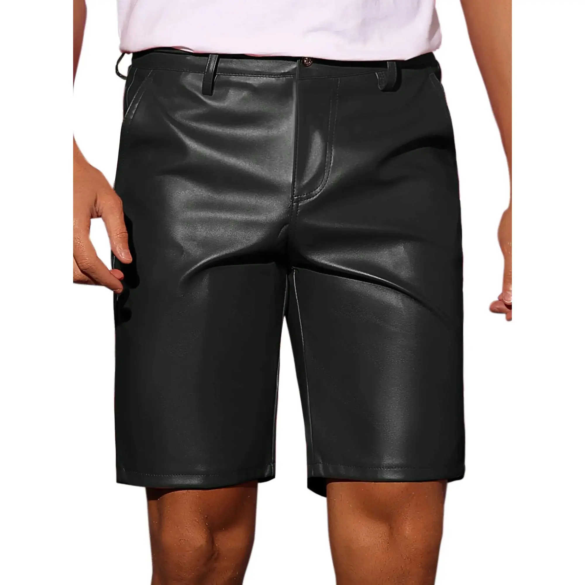 Faux Leather Shorts for Men's Hip Hop Motorcycle Biker Party Disco Shorts