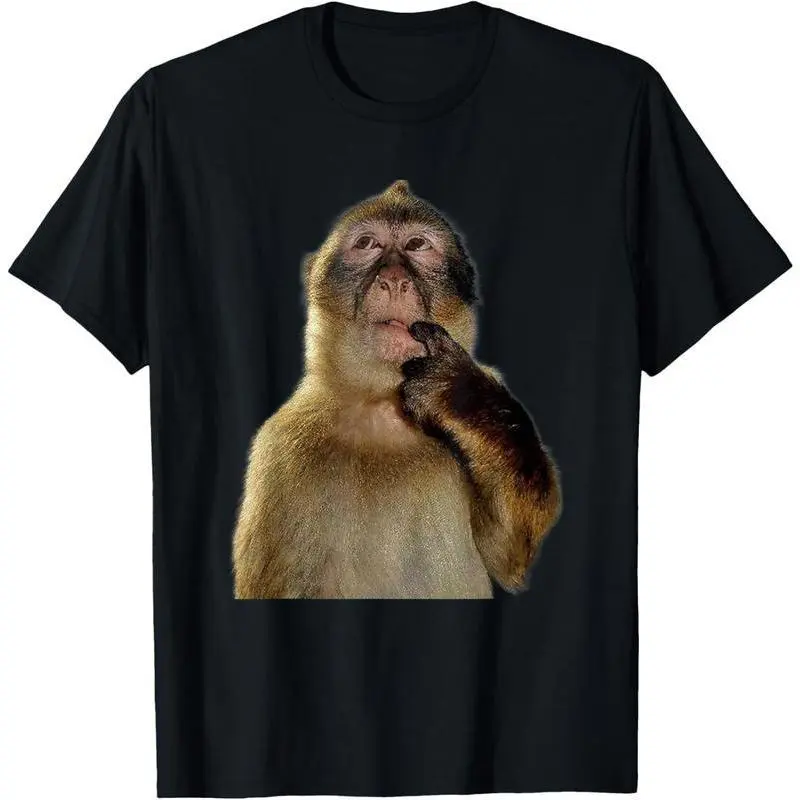Women's Casual Round Neck Graphic T-Shirt, Vintage Distressed Cotton Short Sleeve Top with Funny Thinking Monkey Print, Shortsleeve, Tshirt, Streetwear, Distressed Effect, No, Wide Range Of Sizes, Everyday, Streetwear Look, Crew Neck, All Seasons, Vintage