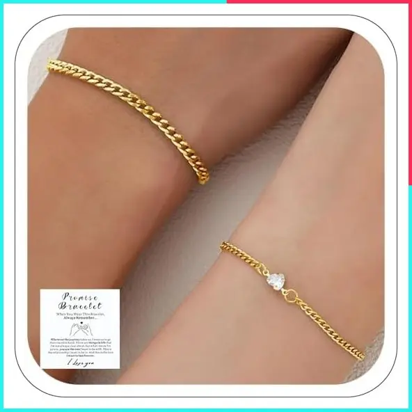 Promise Couple Bracelets for Women Men Stainless Steel Matching Locked Bracelet Heart Rhinestone Permanent Soulmate Distance Relationship Jewelry Gold Silver Cuban Chain