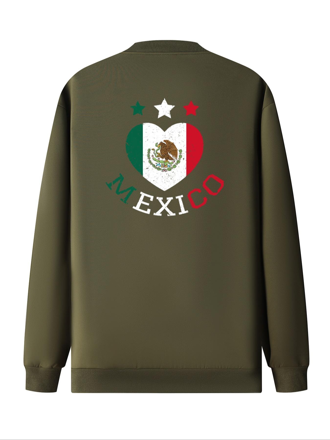 Men's Mexico Flag & Heart Print Zip Up Baseball Collar Jacket, Regular Fit Casual Long Sleeve Pocket Outerwear for Daily Wear, Fashion Men's Clothes for All Seasons