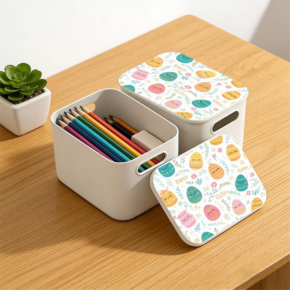 Plastic Storage Box with Lid, Spring Design, Beautiful Print Pattern, Party Desktop Organizer, Living Room Snack Holder
