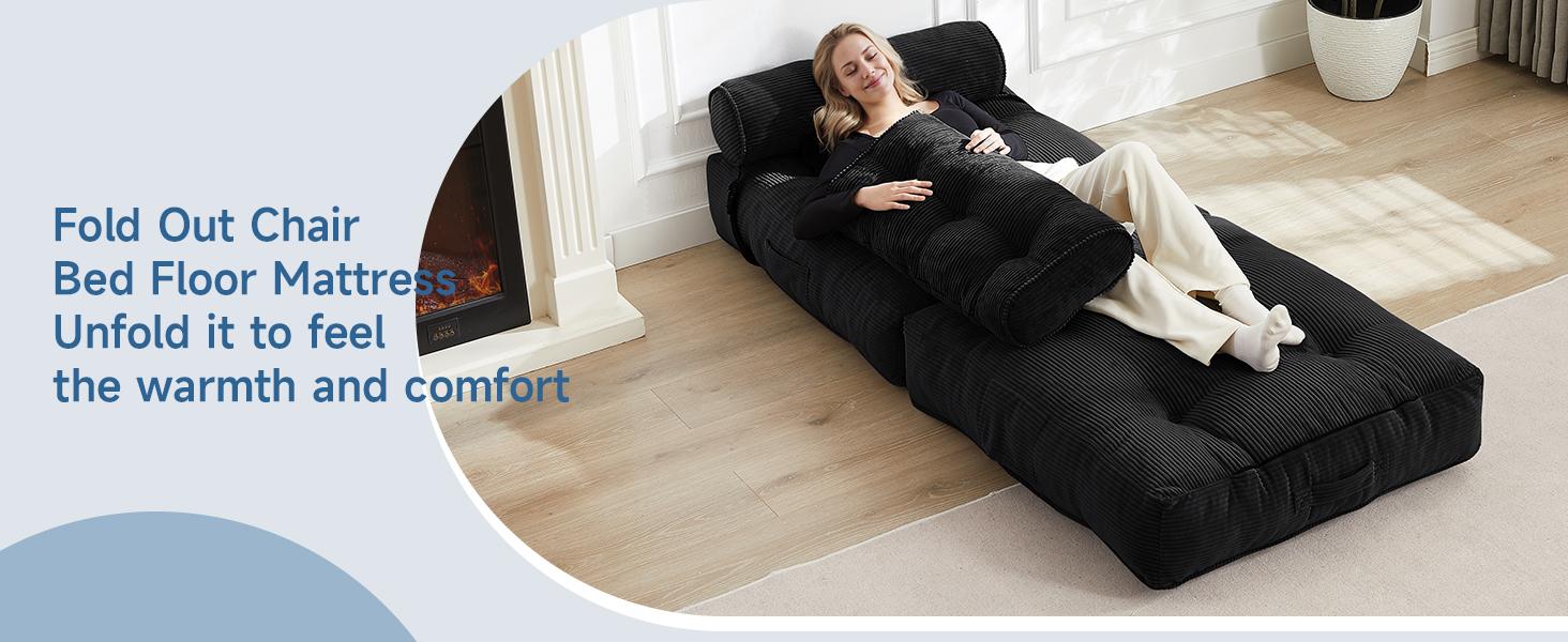 【SPOTLIGHT DAY】ONBRILL Folding Couch Sofa Bed, Convertible Sleeper Chair, Corduroy Portable 4 in 1 Fold Out Chair to Floor Lounger, Couches for Living Room, Single