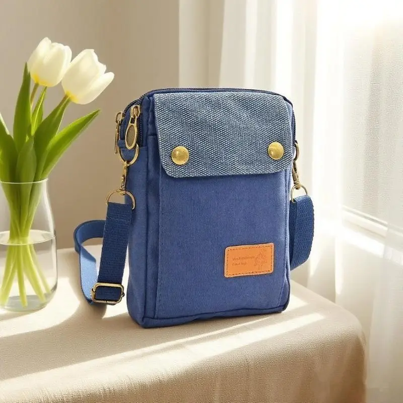 Minimal Casual Women Canvas Crossbody Phone Bag, 3-Zipper 4-Layer Multi Compartment Large Screen Cell Phone Storage Mini Shoulder Sling Bag Lightweight Portable Daily Carry Small Purse For Ladies Shopping Campus Travel Women's Bat Pattern