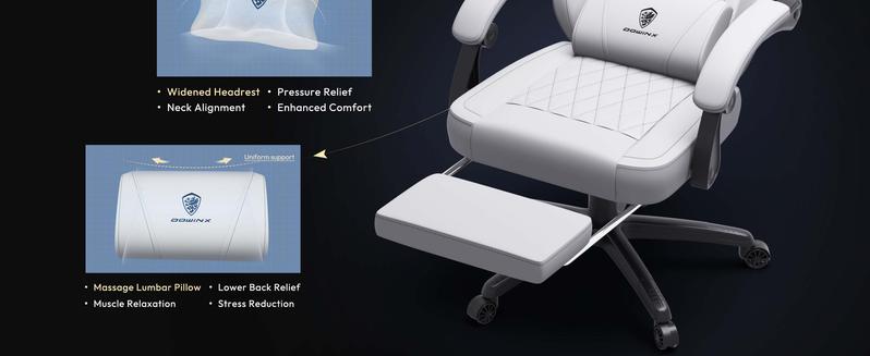 Dowinx Gaming Chair, pocket spring pad, ergonomic computer chair, waist massage and foot pedals for adults, high back gaming chair leather office gaming 300 lb