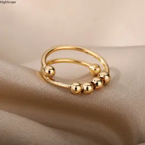 Spinning Bead Anxiety Ring - Minimalist Adjustable Open Ring, Calming Fidget Jewelry