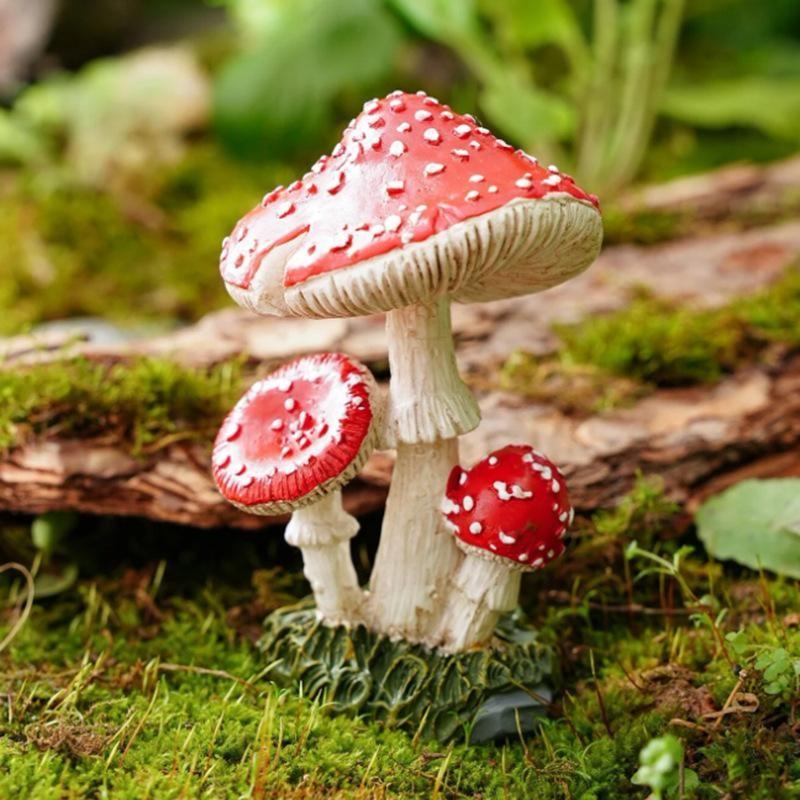 3-Piece Resin Mushroom Decoration for Desktop Gardens, Perfect for Micro Landscapes and Potted Plant Designs, Adds Fun Home Décor Charm