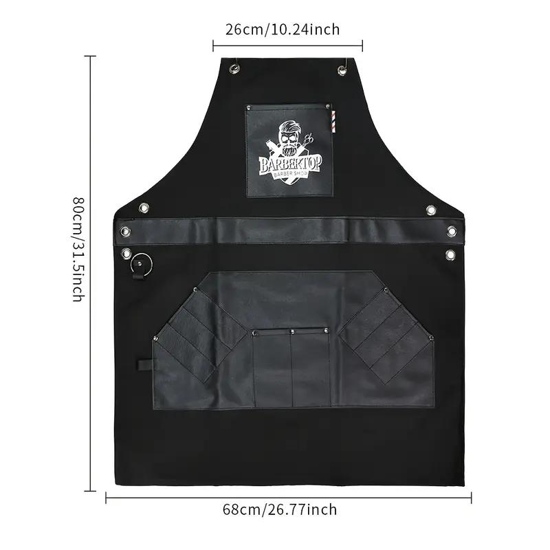 [Barber Apron] One Durable and Practical Barber Apron - Anti-Static Synthetic Synthetic Leather, Available in Two Colors with Adjustable Straps, Multiple Pockets for Hairdressing Tools Gift Black