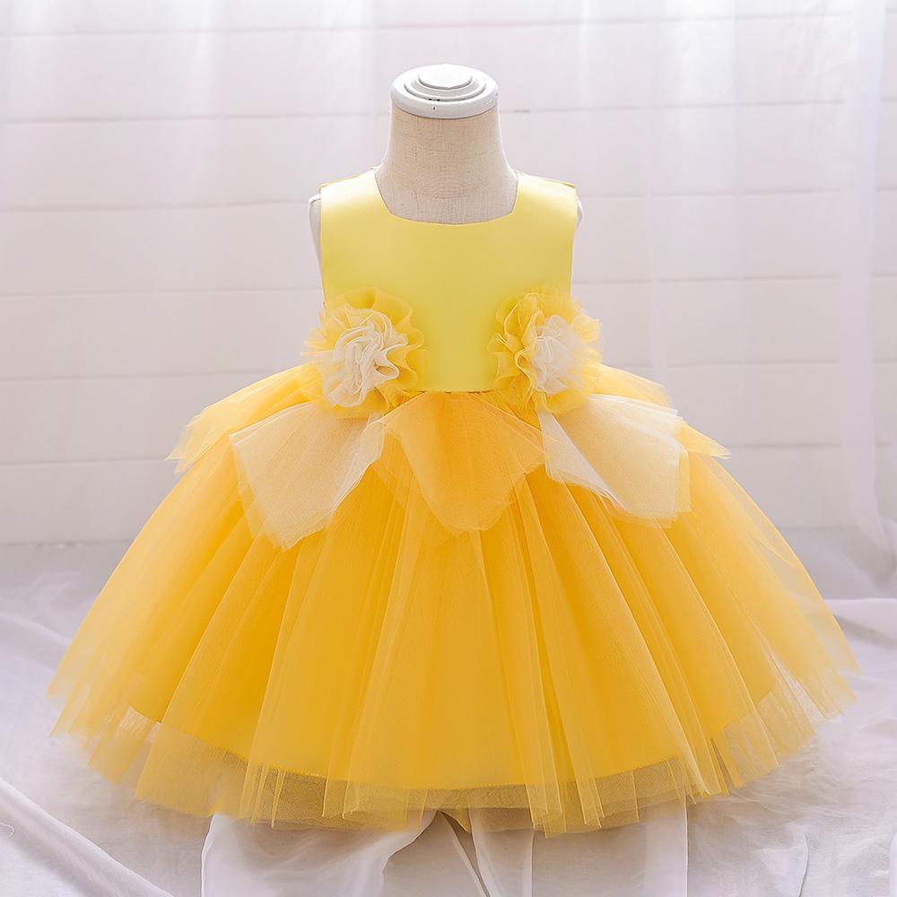 Baby Girl Clothes Infant Christening Cocktail Toddler Baptism Pageant Birthday Party Floral Patchwork Mesh Ball Gown Princess Dress for all Season 12 Months to 3 Years