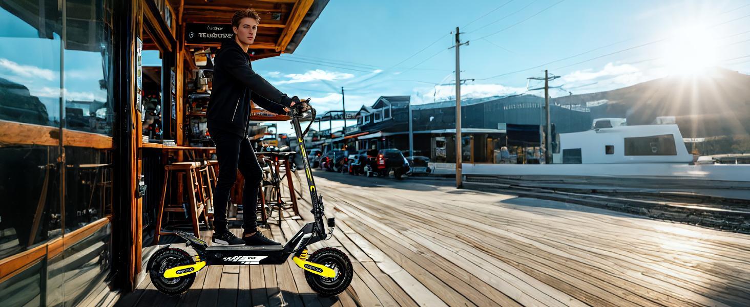 GT06 Adult electric scooter, high power, 1200 W, 48V13/23.4 ampere-hour battery, 20-40 miles range, 11-inch all-terrain tires, foldable, with front and rear shock absorption, suitable for teenagers' commuting.