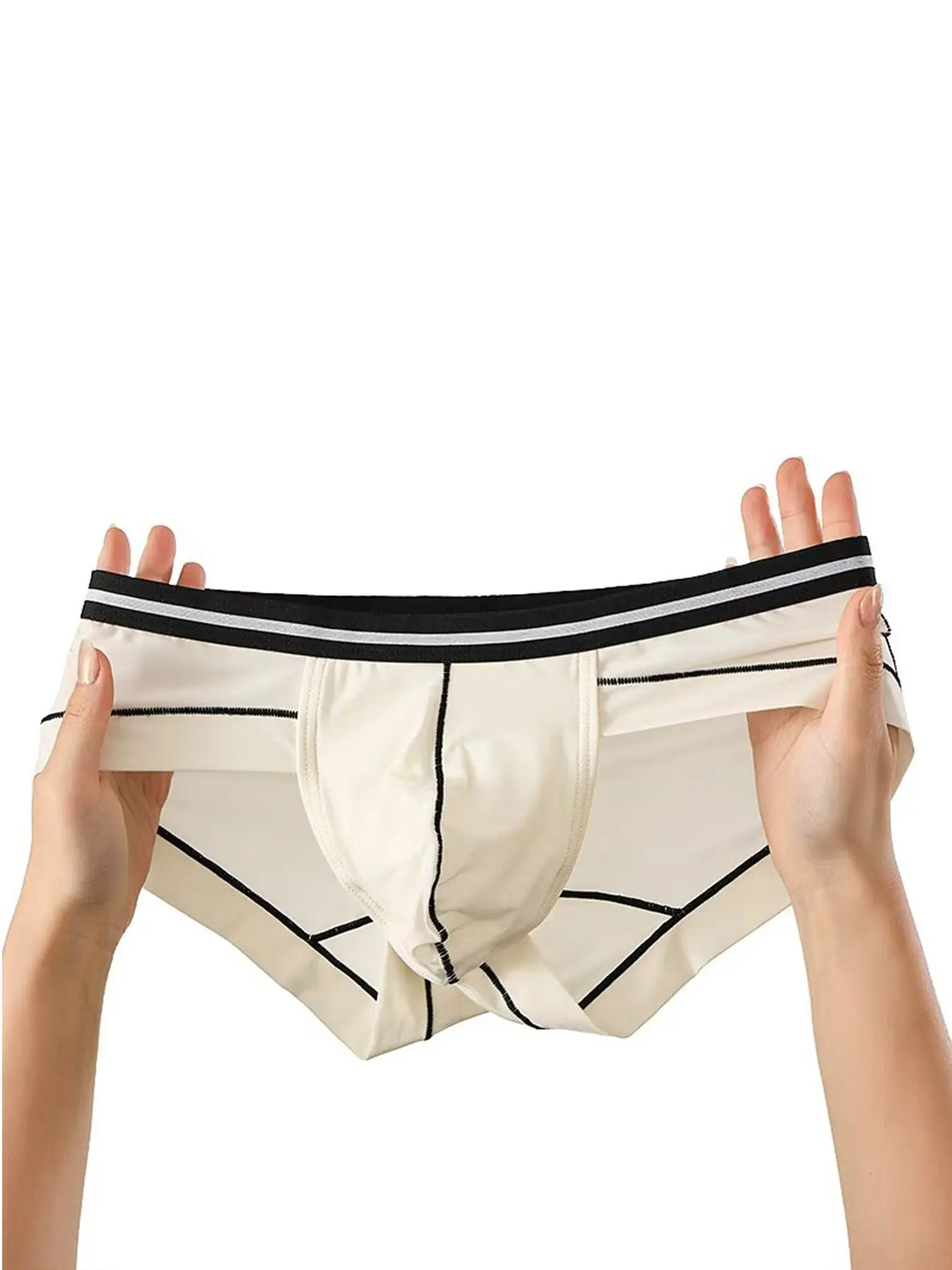 1 Pack Men Striped Briefs, Breathable Cool Fabric, U‑shaped Pouch, Bikini Cut, Underwear For Daily Wear And Gym Workout