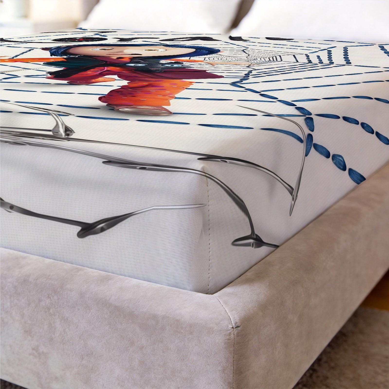 Coraline Printed Pattern Bed Sheet Set, Halloween Themed Decoration, 1 Bed Sheet With 2 Pillowcases (Excluding Pillow Core), Suitable For Teenage And Adult Bedrooms, Suitable As Decoration And Gift