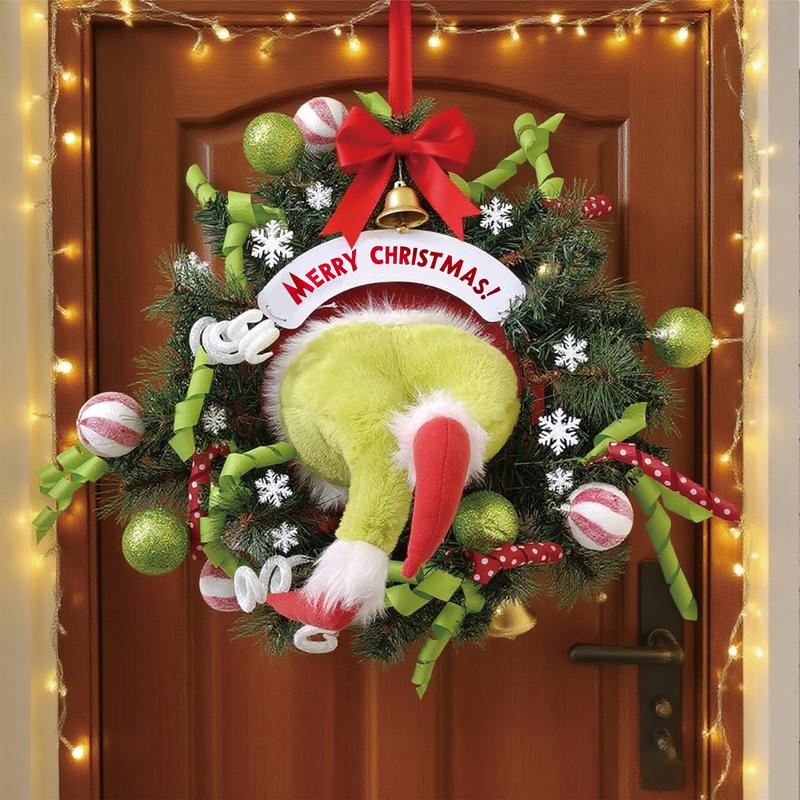 AlanoRoots Funny Green Monster Christmas Wreath – Naughty Holiday Door Decor with Fluffy Legs, Whimsical Butt Design for Home, Office or Party – Viral TikTok Xmas Decoration Idea! Artificial Hanging Diy Ornament christmas tree lights