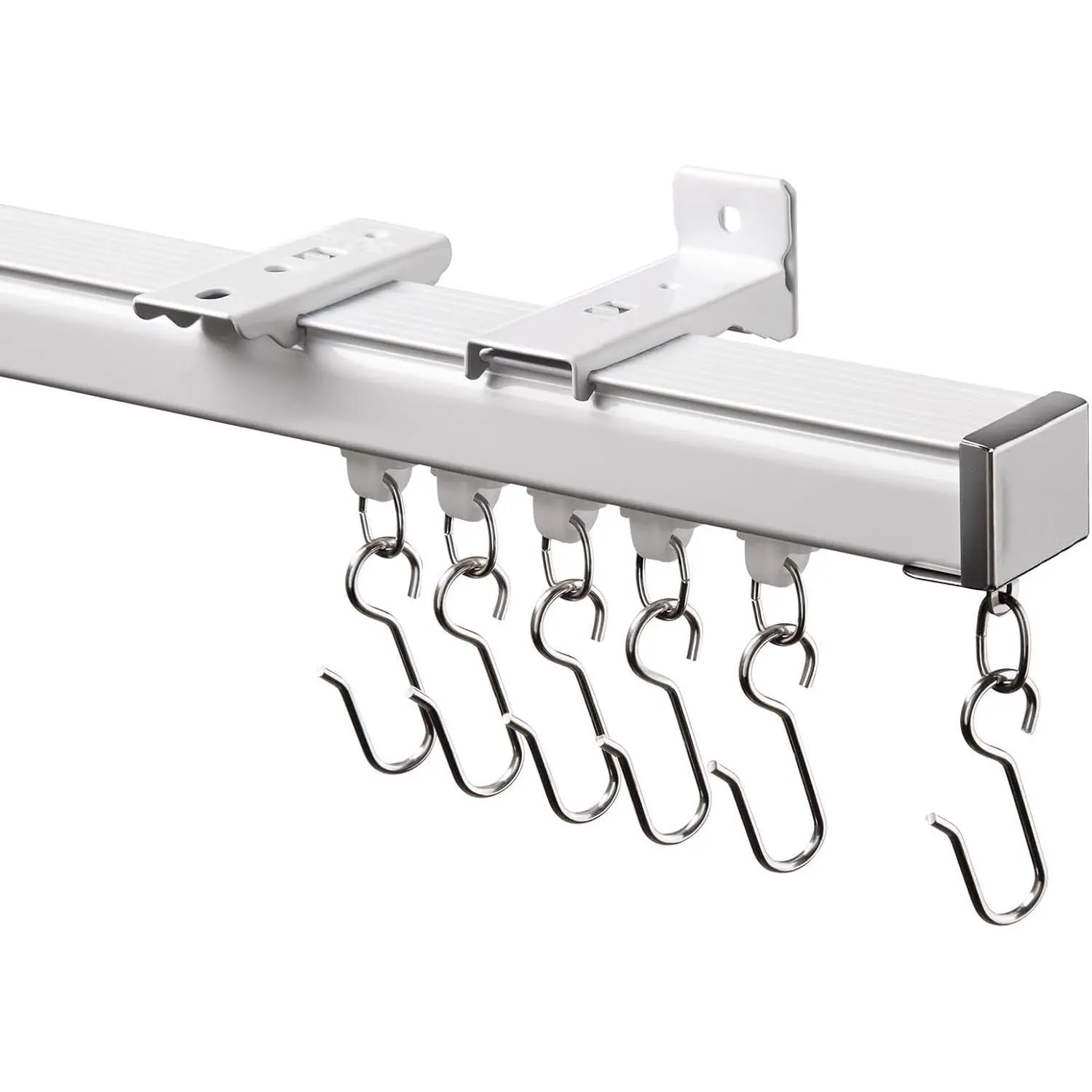 Silent Ceiling Curtain Track with Wall Mount, 9ft-12ft, White | Curtain Track System for Room Divider, Curtain Rail with Three Types of Hooks, Easy Install, 9 to 12 Feet
