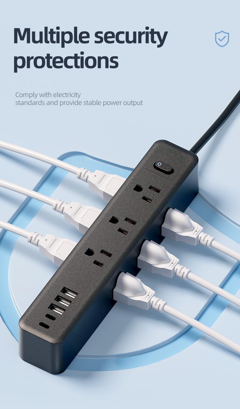 Surge Protector Outlet, 9 Ac Sockets, 3 USB Ports, 2 Type-C, Wall Mountable, Overload Protection, /, Versatile Use