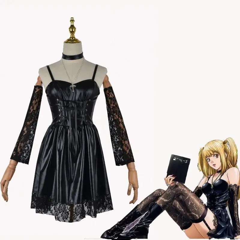 Misa Amane Death Note Cosplay Costumes Imitation Leather Sexy Dress Necklace Lace Sleeves Stockings Women Uniforms Anime Outfits