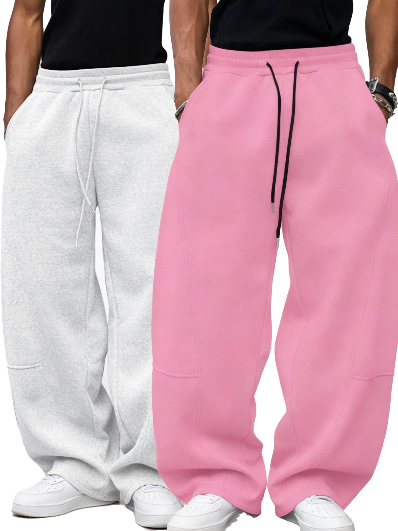 Men's Loose Fit Sport Pants, Baggy Jogging Pants, Casual Drawstring Waist Wide Leg Joggers with Pockets, Fall & Winter Fashion, 2 Piece Set