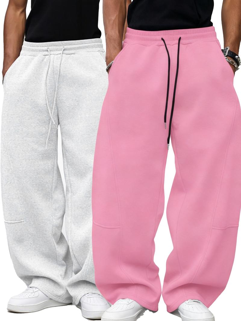 Men's Loose Fit Sport Pants, Baggy Jogging Pants, Casual Drawstring Waist Wide Leg Joggers with Pockets, Fall & Winter Fashion, 2 Piece Set