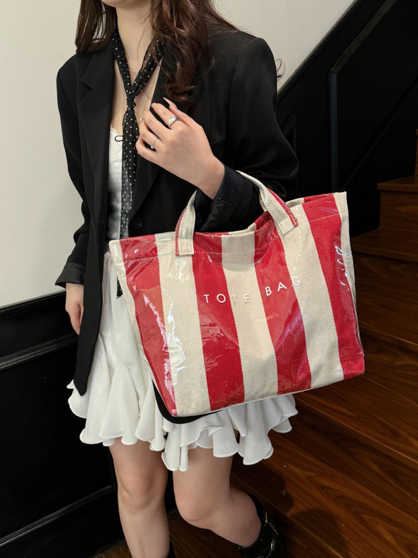 New Large Capacity Striped Tote Bag, Simple Fashion Colorblock Handbag, Daily Commute Shopping Bag, Women's Underarm Bag, Commuter Tote Bag