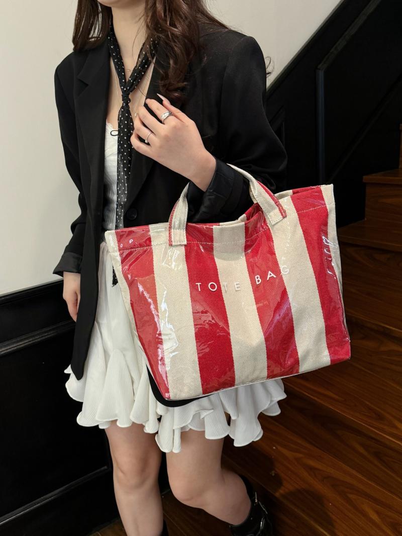 New Large Capacity Striped Tote Bag, Simple Fashion Colorblock Handbag, Daily Commute Shopping Bag, Women's Underarm Bag, Commuter Tote Bag