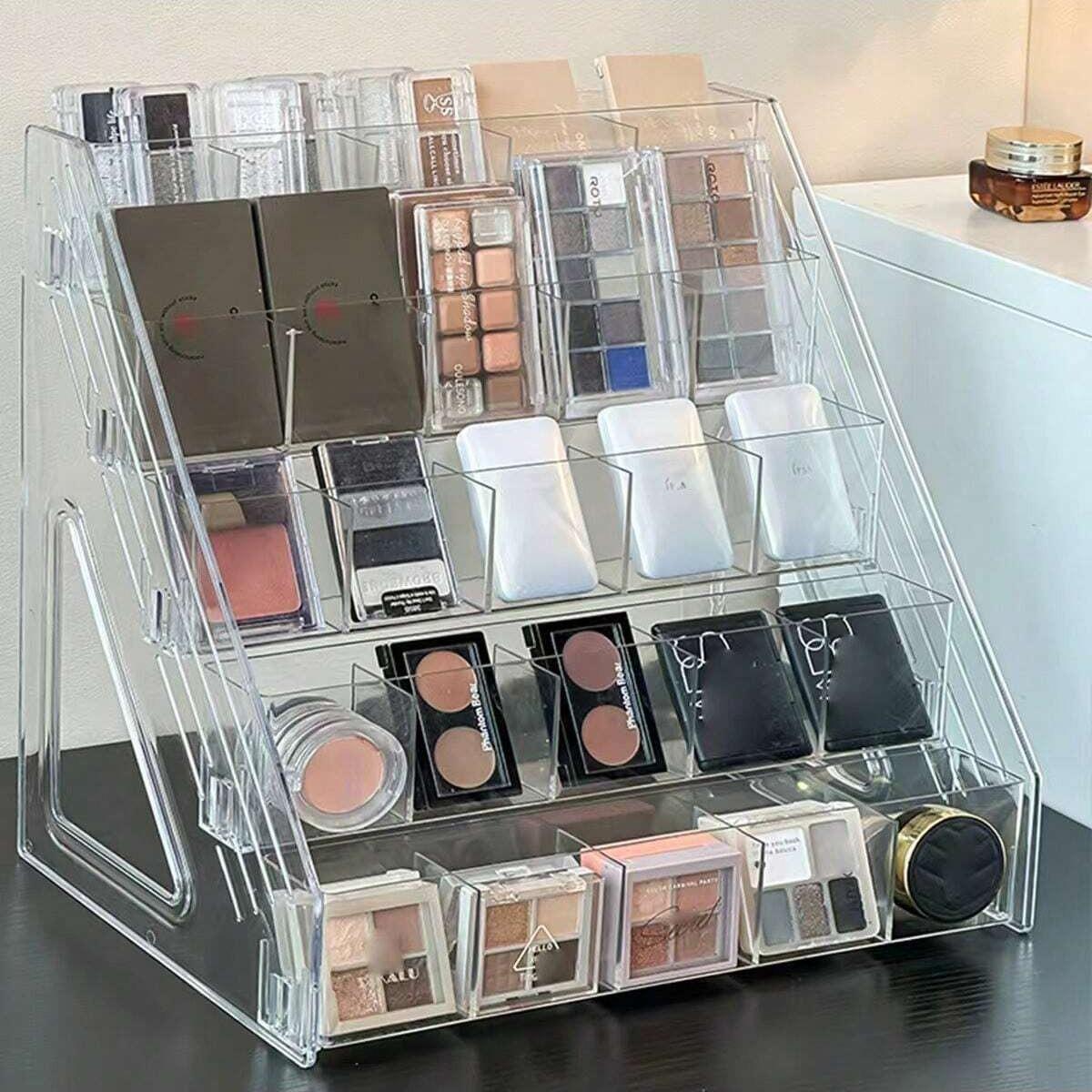 Transparent Acrylic Eyeshadow Palette Organizer, Multi-Layer Cosmetic Storage Rack, Easy Access Drawer Divider, Ideal for Makeup Organization