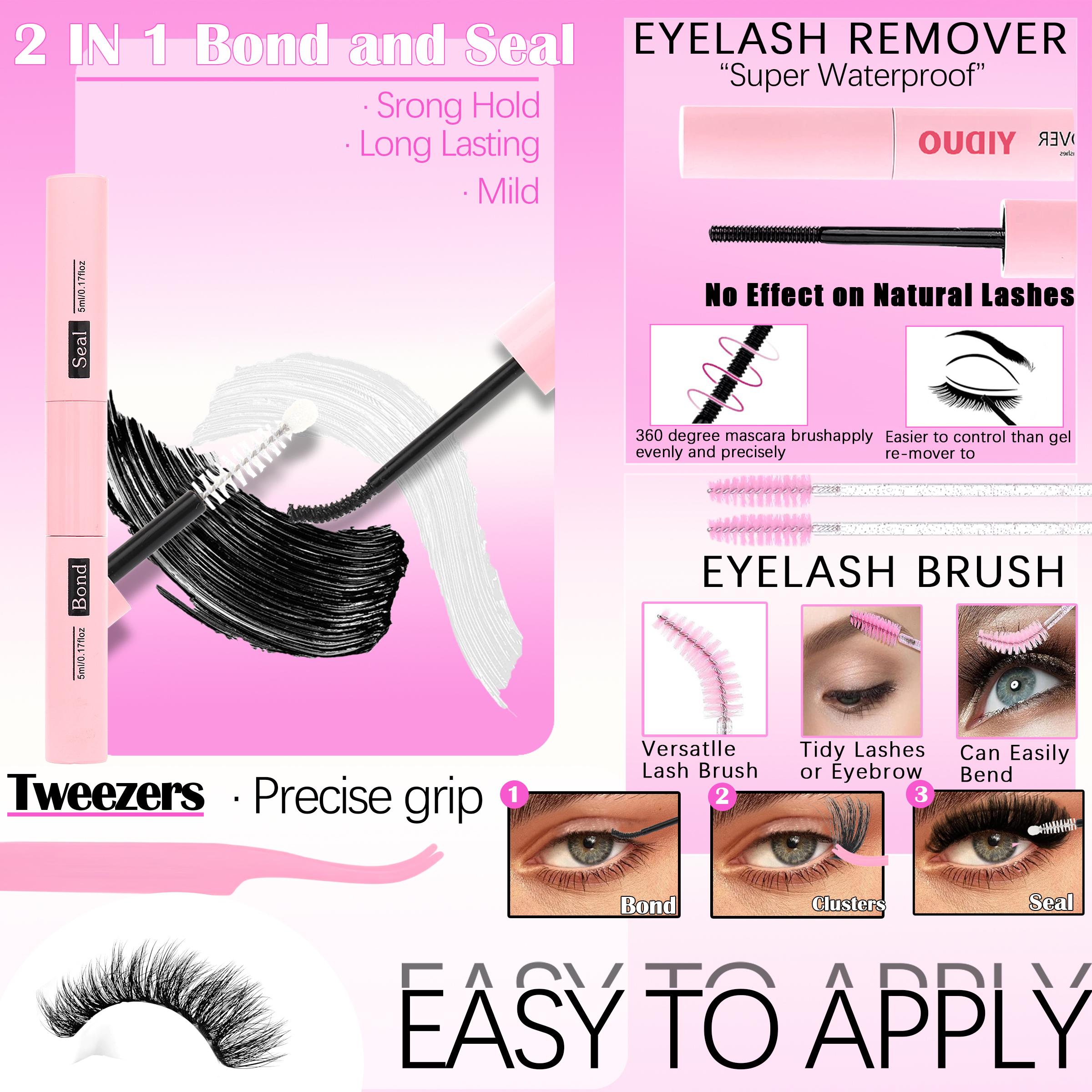 2102pcs/set Mixed Styles Lash Clusters Kit, 13 Styles Fairy A/B, Volume 40D/50D/60D/100D/150D and Bottom Eyelash Clusters Extensions with Bond and Seal, Makeup Tools for Beginners and Proficient, DIY at Home with Eyelash Extension Tweezers