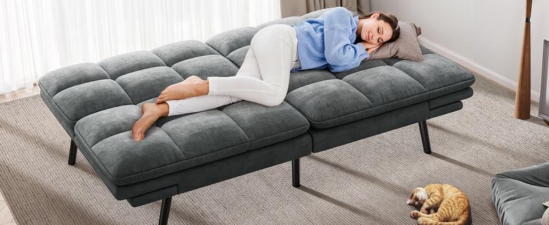 Yitahome 70″ Convertible Futon Sofa Bed, Cat-Scratch-Proof Fabric Futon Couch with Adjustable Backrest and Armrest, Modern Loveseat Sleeper for Living Room Home Office, Dark Grey