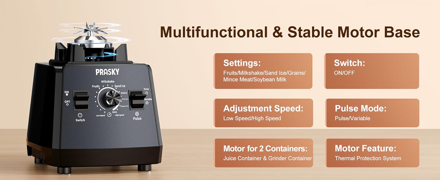 Prasky Professional 68oz & 75oz Blender,2 In1 BPA Free 2 Containers Countertop Blenders Ice Crushing, Juice Smoothies,Grinder Combo 25000RPM Powerful crusher machine/SmoothieLover/SmartHome/SMARTLIVING Prasky Professional 68oz & 75oz Blender,2 In1 BPA Free 2 Containers Countertop Blenders Ice Crushing, Juice Smoothies,Grinder Combo 25000RPM Powerful crusher machine/SmoothieLover/SmartHome/SMARTLIVING