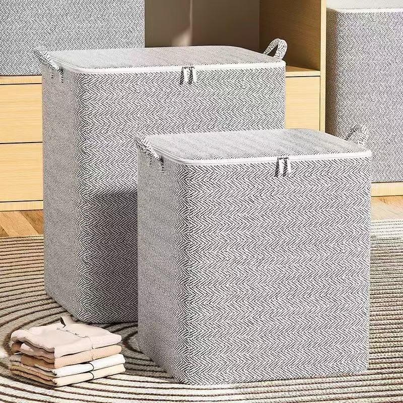 Extra Large Foldable Storage Box with Lid, Space-Saving Organizer for Home Moving, Durable Non-Woven Fabric, Stackable and Washable
