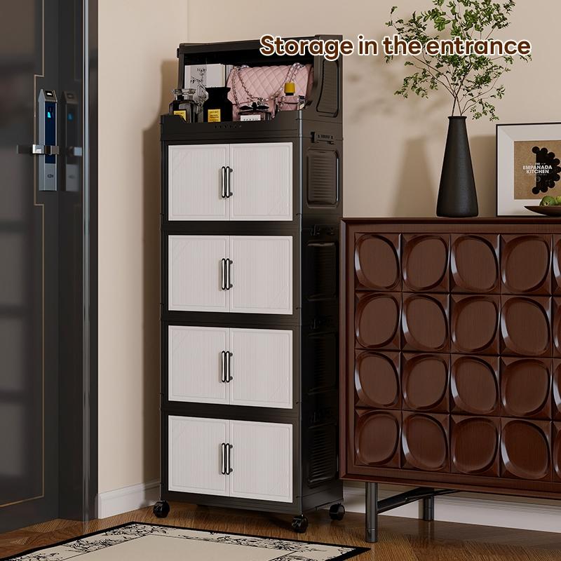 Multi-Layer Storage Cabinet, Plastic Material, &, Ideal for Living Room Bedroom Kitchen, with Wheels, Durable