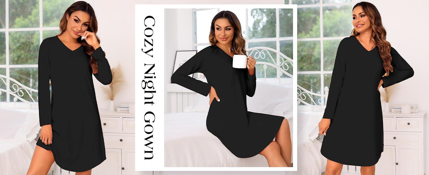 Moo Moos for Women: Marvmys 2-Pack Floral Nightgowns - Soft Long Sleeve Sleepshirt & Lounge Dress, Cozy V-Neck Pullover Sleepwear S-3XL