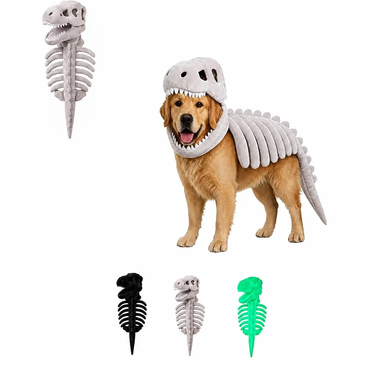 Pet Halloween Dog Costume with Dinosaur Skeleton, Realistic 3D Dinosaur Bone, Plush Pet Hat Costume, Large Dog Role Play Dress