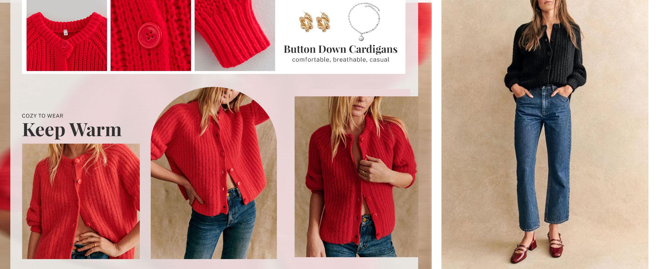 Ommig Women's Casual Long Sleeve Crewneck Button Down Cardigan Sweater Knit Outwear