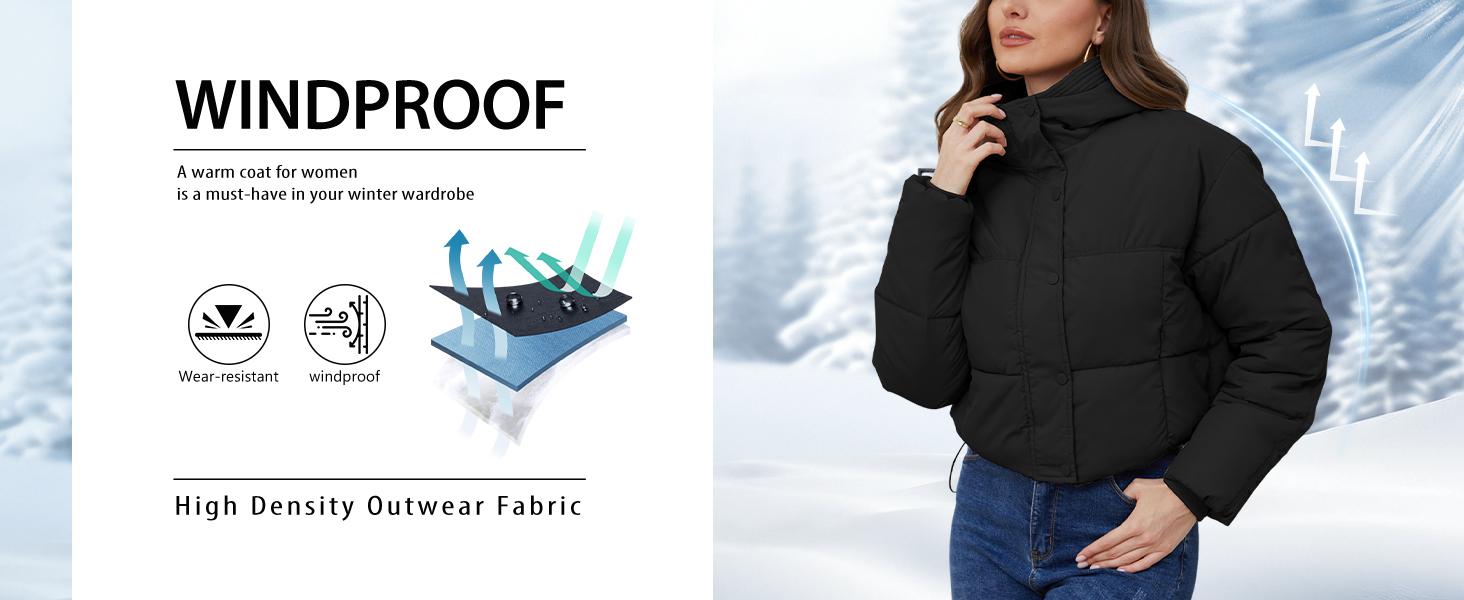 Yimoon Womens Winter Cropped Puffer Jacket Hooded Zip Up Short Warm Quilted Puffer Coat Outerwear Fabric Fits