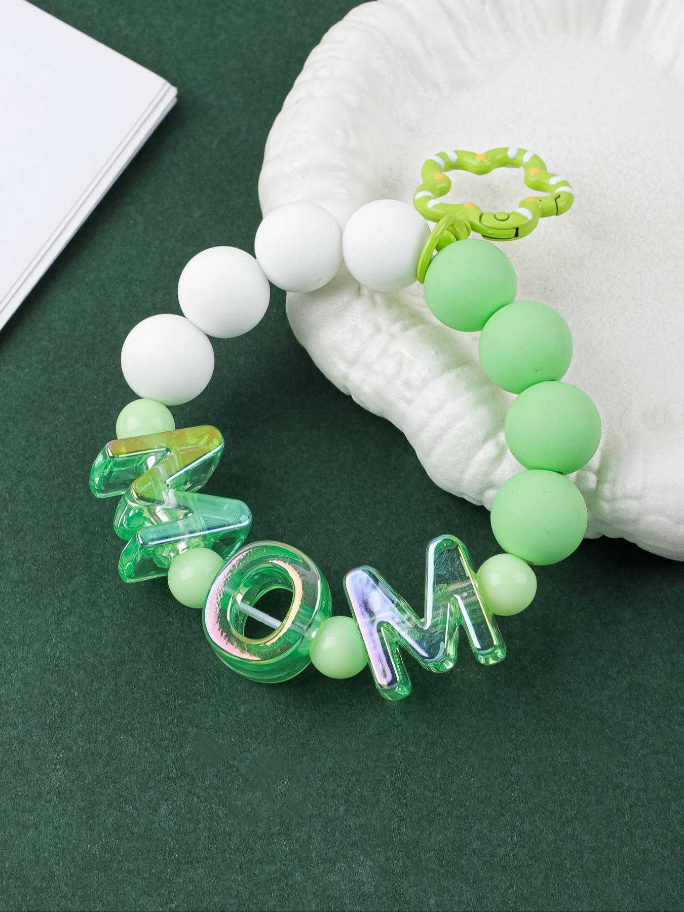 Cute Mom Silicone Beaded Wristlet Keychain, Flower Shape Clip Beaded Key Ring, Anti-Lost Key Holder for Mom, Perfect Mother's Day Gift