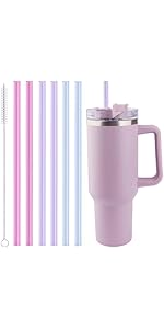 12 Inch Tritan Replacement Straws for Stanley 40oz Tumbler - 6 Pack Reusable Long Straw with Cleaning Brush, Fits 30oz & 40oz Stanley Cup Accessories, BPA-Free (6 Colors)