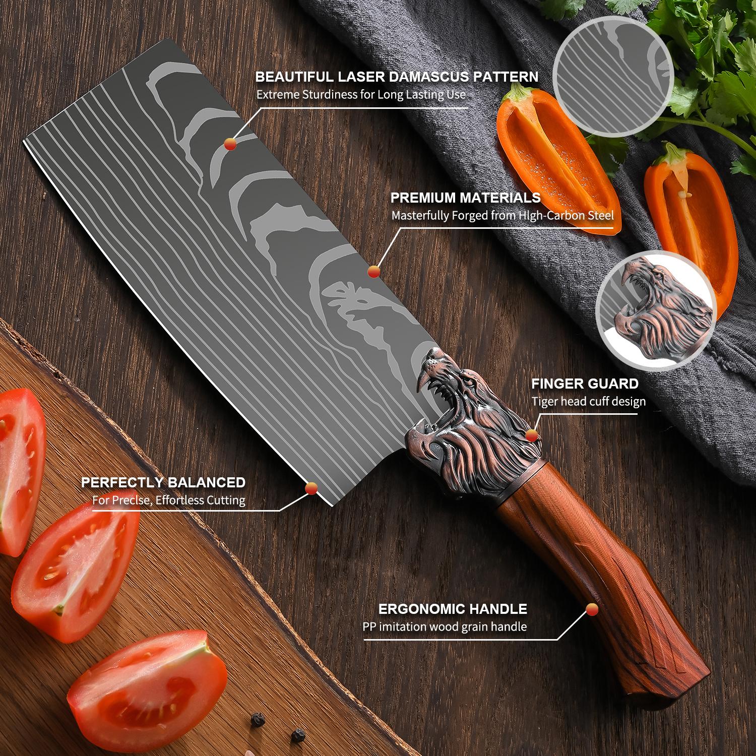 Multifunctional kitchen knife set, 7 different shapes of multi-purpose knives and 1 sharp kitchen scissors, suitable for home kitchen, restaurant back kitchen cutting meat, deboning, cutting sashimi, chopping bones