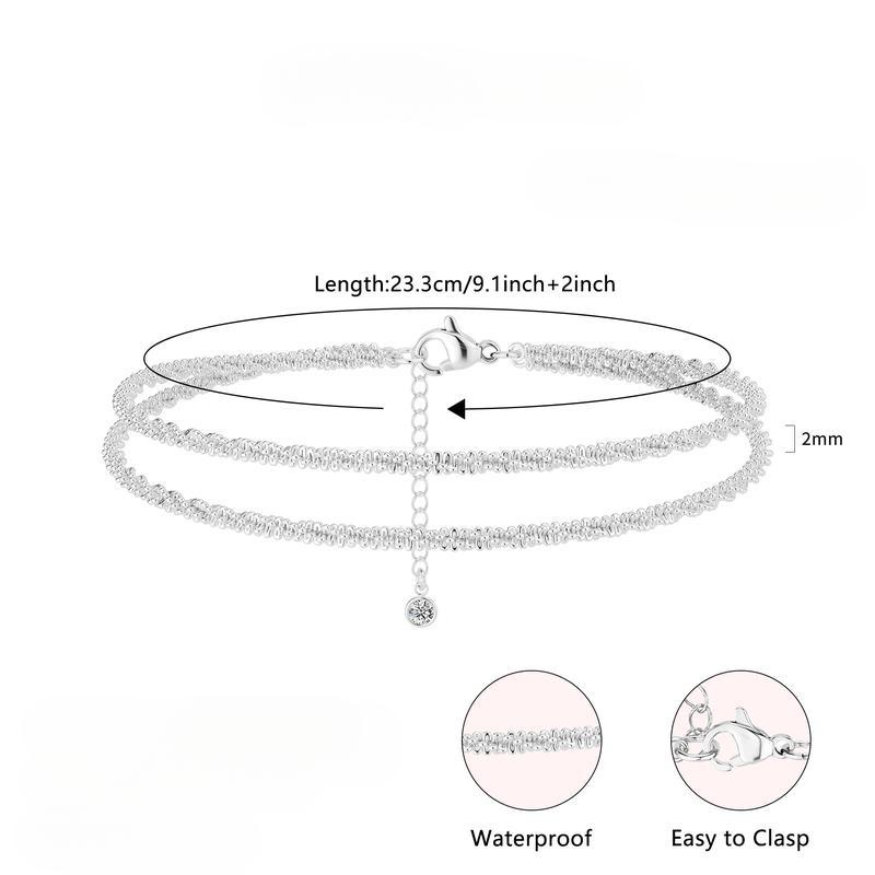 JunDa   Exquisite and trendy, sparkling multi-layer waterproof anklets for ladies, high-end and cold style, glittering starry sky anklets, adjustable set, summer beach daily wear decoration