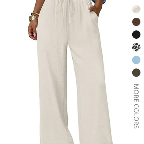 Wide Leg Pants Women Flowy Palazzo Drawstring Elastic Waist Trousers Lounge Pants with Pockets Loose Flowing Trousers