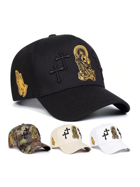 Unisex Jesus Cross Embroidered Baseball Cap, Adjustable Sun Protection Fashion Matching Hat for Outdoor Travel Beach Vacation, Casual Woven Fabric Design