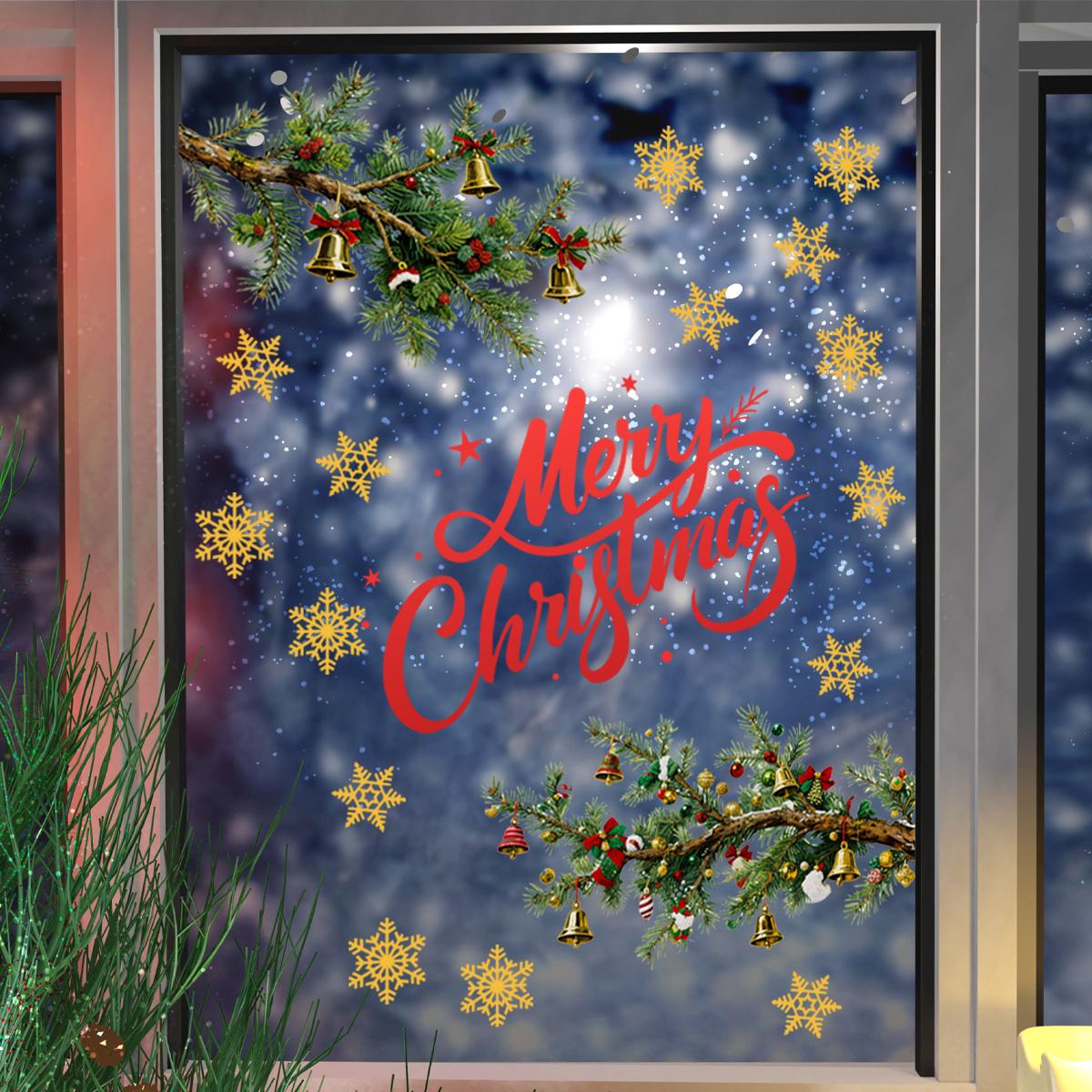 A piece of (30*90cm) electrostatic adsorption Christmas tree branch snowflake holiday decoration and beautification sticker for living room, bedroom, and window D18819-KR