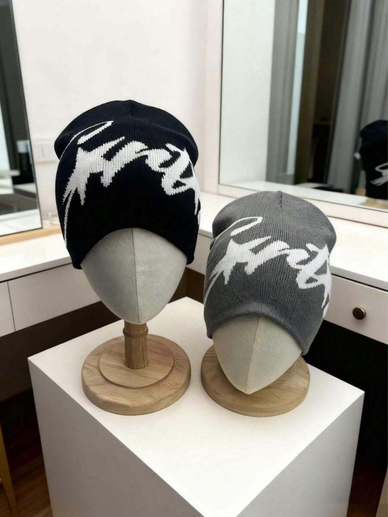 Y2K Star Knit Textured Beanie Hat, Unisex Streetwear Party Cap