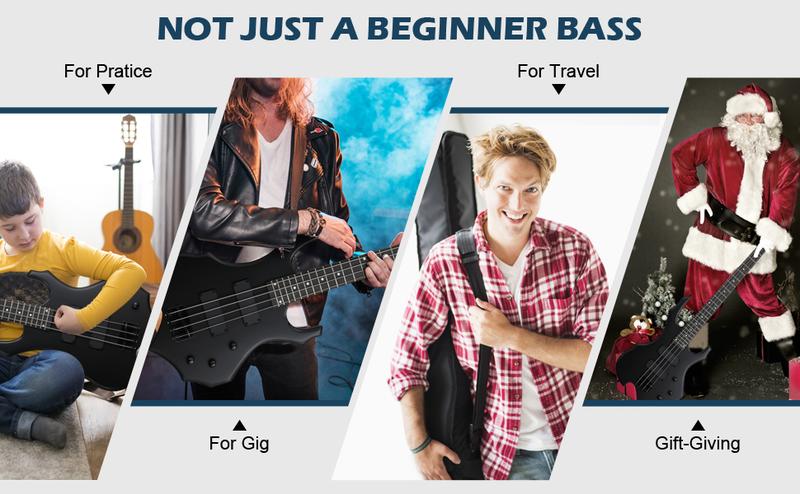 Ktaxon 44in Electric Bass Guitar Full Size Flame Design Bass Set with 20 Watt Amplifier, Portable Bass Bag, Superior Amp Wire, Adjustable Guitar Strap, Plectrum, Wrench Tool(Matte Black)